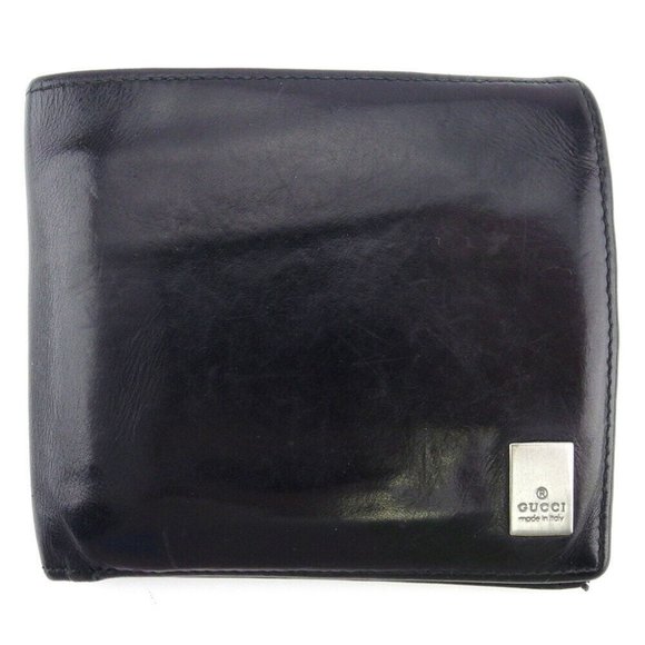 GUCCI two-fold wallet logo plate leather Authentic used - Picture 1 of 9